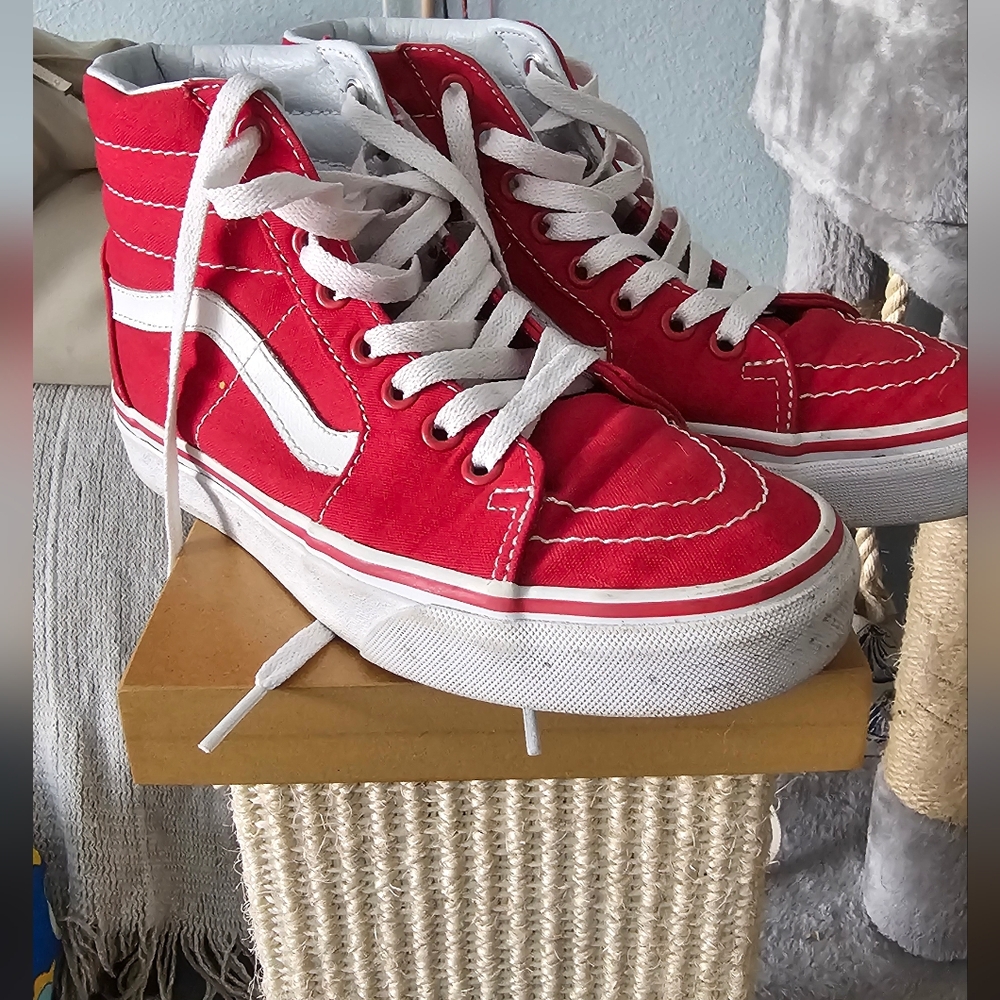 Vans Red and White Kids High-Top Sneakers